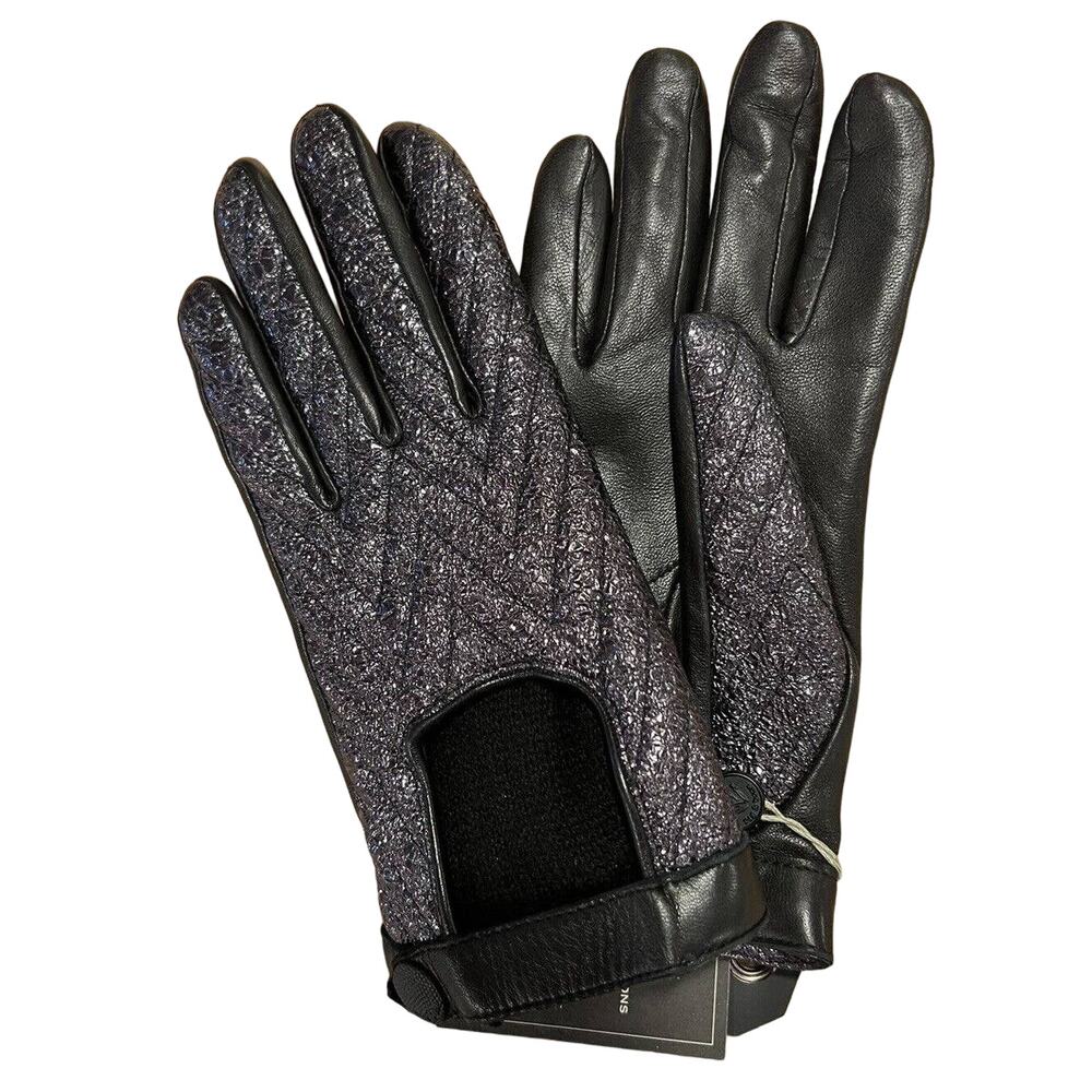 Rag & Bone Gloves Lamb Leather Black Chevron Quilted Driving Size 7.5 NWT